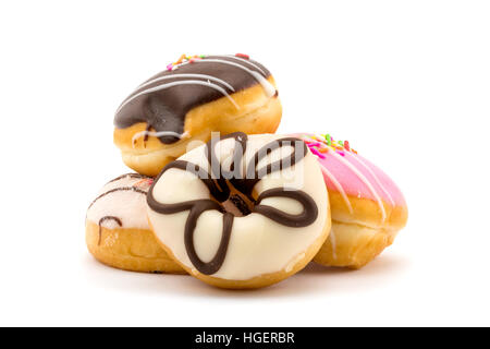 Pile of colorful doughnuts on white background Stock Photo