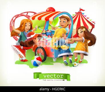 Kids playground. Amusement park. 3d vector illustration Stock Vector