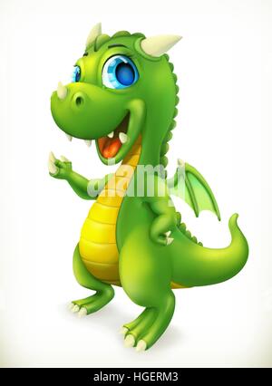 Little Dragon cartoon character. Funny animals 3d vector icon Stock Vector