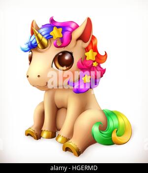 Little Unicorn cartoon character. Funny animals 3d vector icon Stock Vector