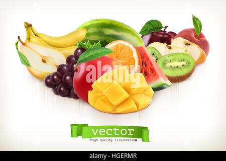 Mango and juicy fruits, vector illustration isolated on white Stock Vector