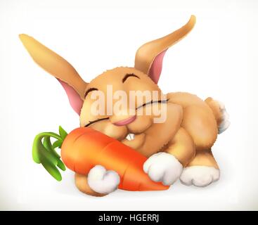 Rabbit and carrot cartoon character. Funny animals 3d vector icon Stock Vector