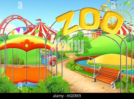 Zoo, vector background. Amusement park. Children playground Stock Vector