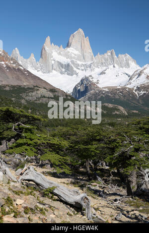 View of Mount Fitz Roy on Laguna de Los Tres trail, El Chalten, Patagonia, Argentina, South America