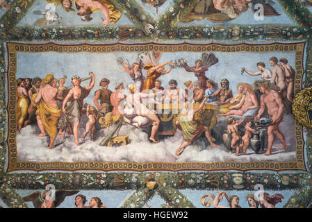 Rome. Italy. Villa Farnesina. The Wedding Banquet of Cupid and Psyche fresco by Raphael & his workshop, 1518. Stock Photo