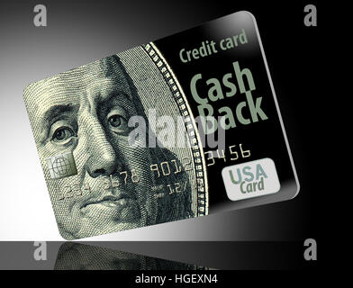 Cash Back Card. Ben Franklin from a one-hundred dollar bill decorates this mock, generic credit card that offers cash back to us Stock Photo