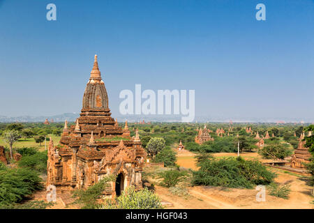 Pagoda landscape in the plain of Bagan, Myanmar (Burma) Asia Stock Photo