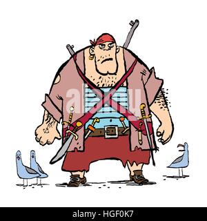 Huge funny pirate and seagulls Stock Vector