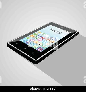 Smart phone icon on a gray background isolation. The plane with the labels. used for printing, websites, decor, design, phone, text banner, etc. Stock Vector