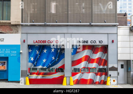 Exterior of FDNY Ten House, the firehouse for Ladder Co 10 and Engine Co 10 in Financial District, New York Stock Photo