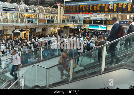 Busy Liverpool Station in London during the evening commute in August 2016. Stock Photo