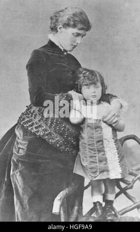 Jennie Jerome wife of Lord Randolph Churchill and mother of Winston Churchill, with Winston aged two. Dublin 1876 Stock Photo