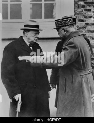 Churchill in France talking to General Georges. January 1940 Stock Photo