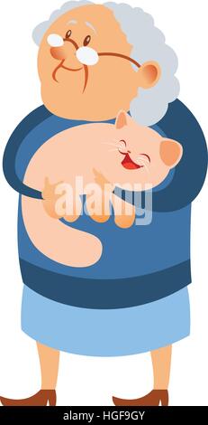 A flat drawing of a smiling grandmother. Cute Granny with glasses, blue ...