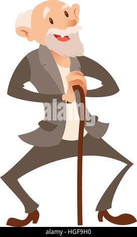 Vector image of the happy flat old man Stock Vector