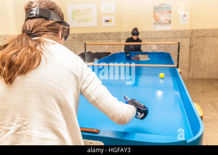 Blind people playing showdown game. Stock Photo