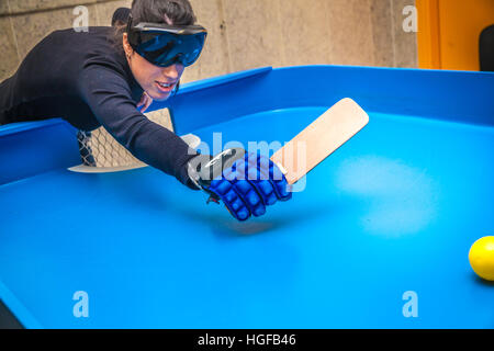 Blind people playing showdown game. Stock Photo