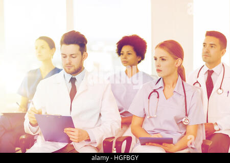 group of happy doctors on seminar at hospital Stock Photo
