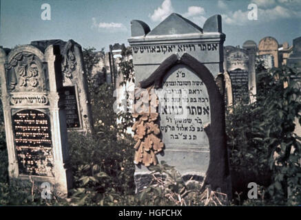 Ghetto Lodz, Litzmannstadt, Gravestones in the old Jewish cemetary on Wesola Street (Lustige Gasse), Poland 1940, World War II, Stock Photo