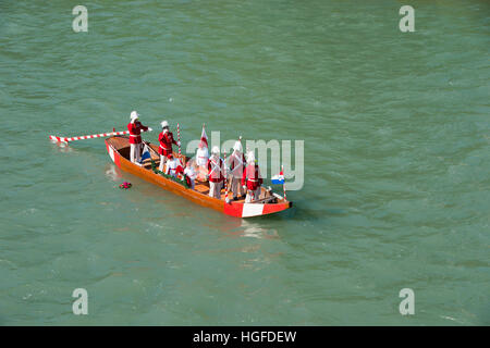 Corpus Christi procession on a river in Bavaria Stock Photo