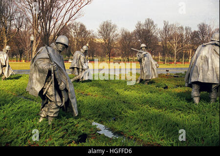 Bronze statues of soldiers at the memorial to the Korean War on the National Mall in Washington DC in December of 2000. Stock Photo