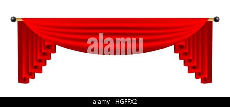3d red luxury silk curtain, realistic interior decoration velvet Stock Vector