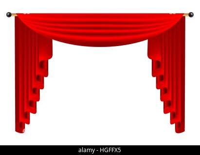 3d red luxury silk curtain, realistic interior decoration velvet Stock Vector