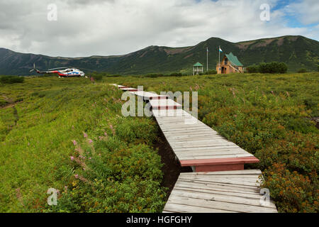 Administration of Uzon Caldera. Kronotsky Nature Reserve on Kamchatka Peninsula. Stock Photo