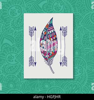 pattern with the image of bird feathers. Boho style. Vector illustration Stock Vector