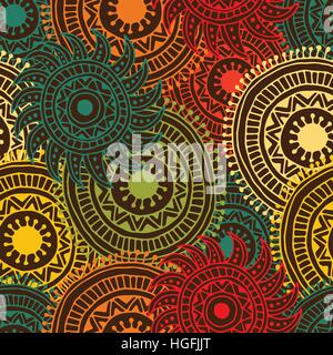 Ethnic seamless pattern with feathers and circles. Stock Vector