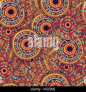 Ethnic seamless pattern with feathers and circles. Stock Vector