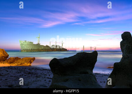 Abandoned Cargo Ship in Persian Gulf near Kish Island, Iran Stock Photo