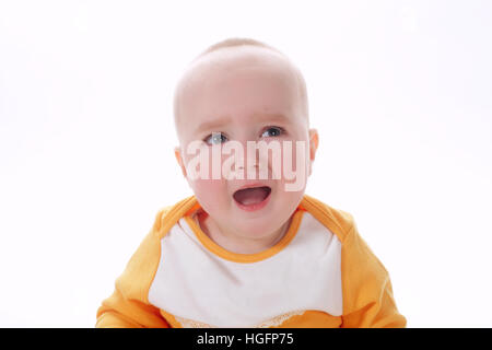 crying baby on white background Stock Photo