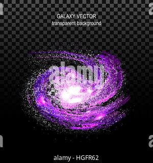 Image of galaxies, nebulae, cosmos, and effect tunnel spiral galaxy on transparent black background vector illustration Stock Vector