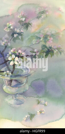 apple tree bloom watercolor Stock Photo