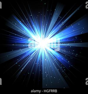 Star with rays white blue in space isolated and effect tunnel spiral galaxies, nebulae, cosmos on black background vector Stock Vector