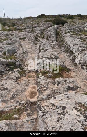 Carriage ruts in Clapham Junction, Malta Stock Photo