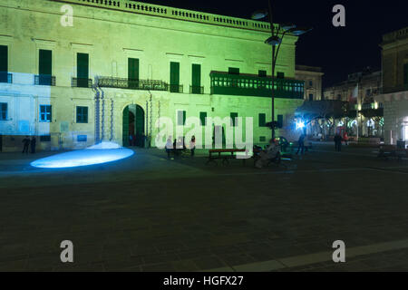 Light show on the Presidential Palace in St. Georges Square, Valletta, Malta Stock Photo