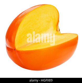 Persimmon cut slice bite isolated on white background clipping path Stock Photo