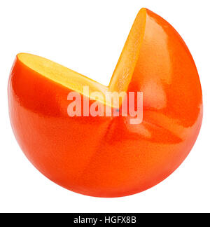 Persimmon cut slice bite isolated on white background clipping path Stock Photo
