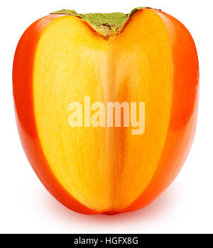 Persimmon cut slice bite isolated on white background clipping path Stock Photo