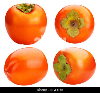 persimmon set four isolated on white background clipping path Stock Photo