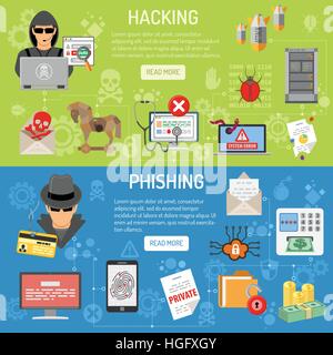 Cyber Crime hacking and phishing Banners Stock Vector