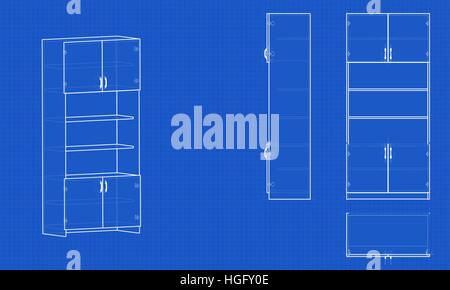 Blueprint office cabinet Stock Vector