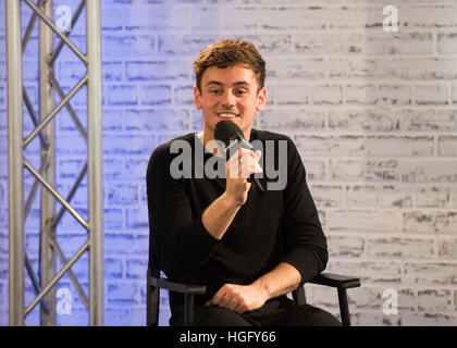 Tom Daley speaking at an AOL BUILD series event at AOL's Capper Street in London. Stock Photo