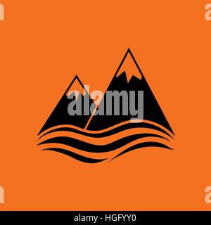 Snow peaks cliff on sea icon. Orange background with black. Vector illustration. Stock Vector