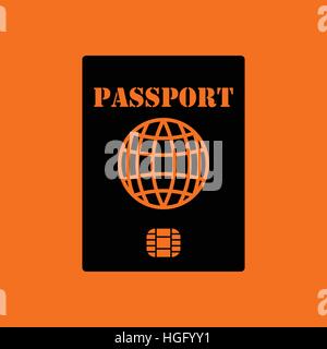 Passport with chip icon. Orange background with black. Vector illustration. Stock Vector