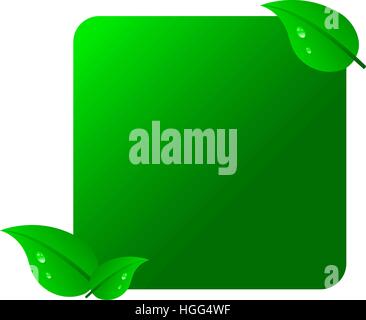 Note with leaves and drops of dew. Label with place for text. Raster version. Stock Vector