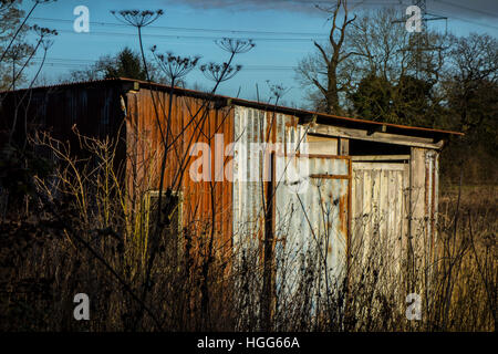 tin corrugated iron shed hut in field Stock Photo
