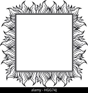 Black white squared frame with spurts of flame. Vector illustration. Stock Vector